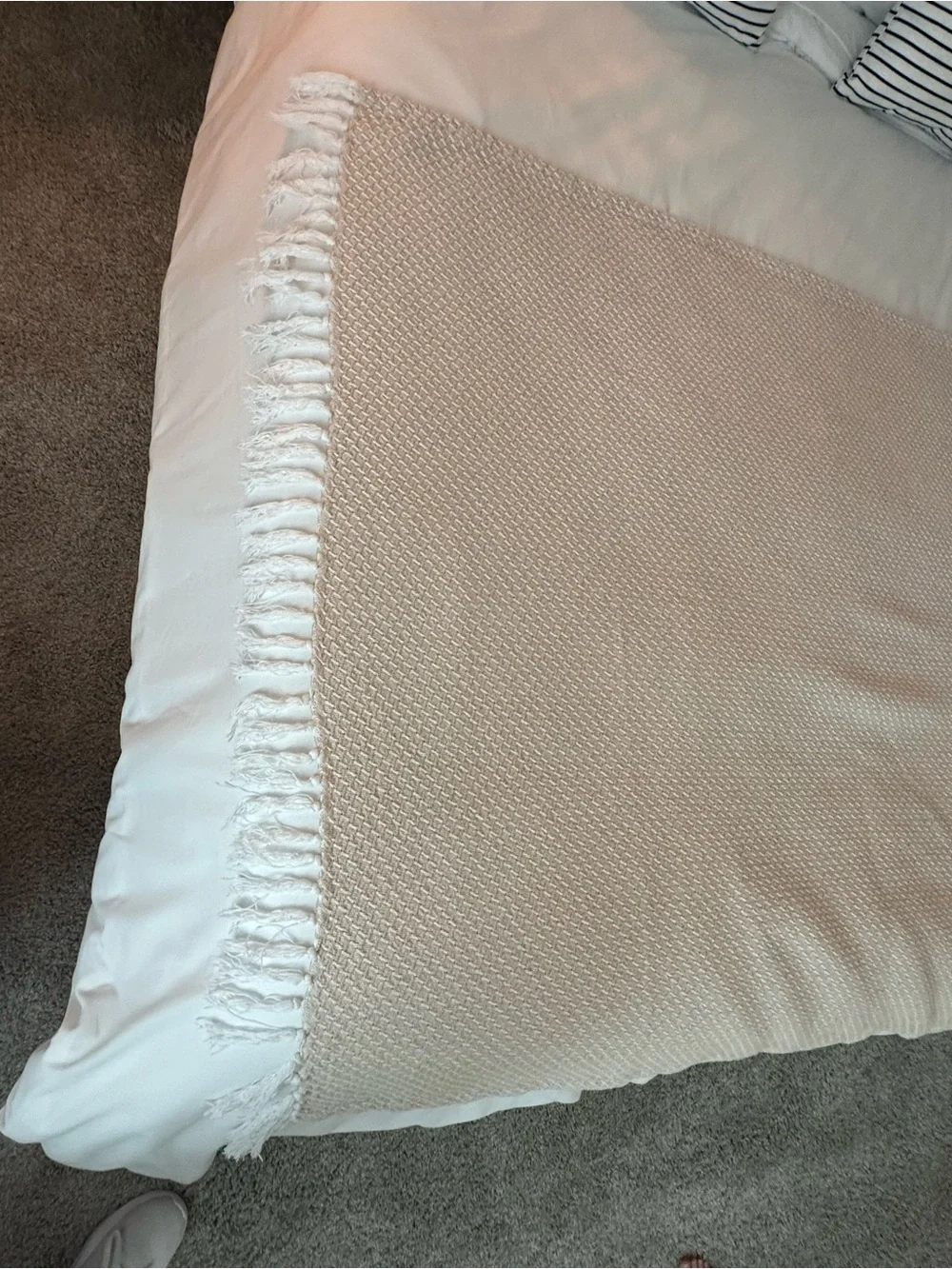 Tommy Bahama Neutral Beige Woven Throw Blanket with Fringe
